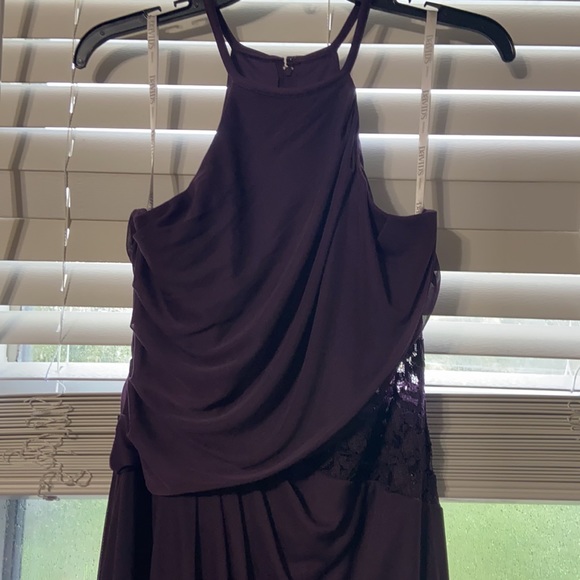 High-Neck Mesh Bridesmaid Dress with Lace Inset - Picture 6 of 11